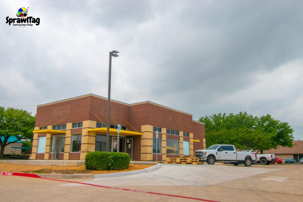 Crews working on the building in May of 2022.
