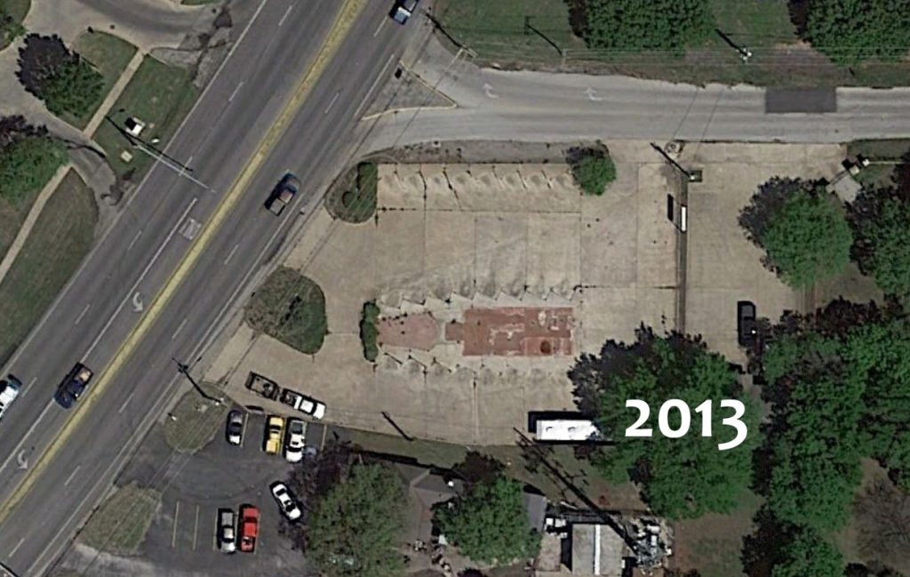 Aerial view after the building was razed 2 years later.