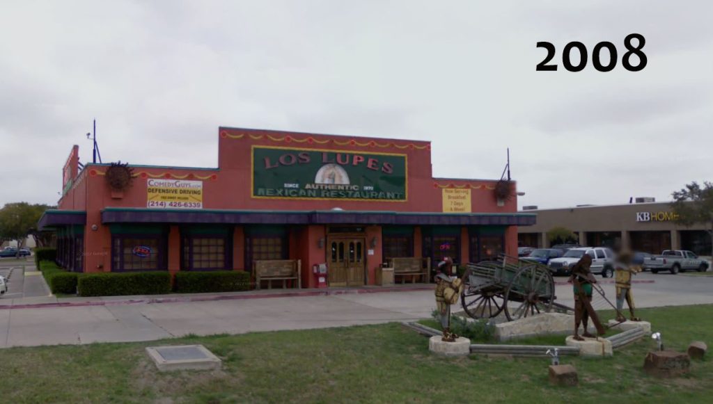 Street View of the demolished Los Lupes Mexican restaurant in 2008.