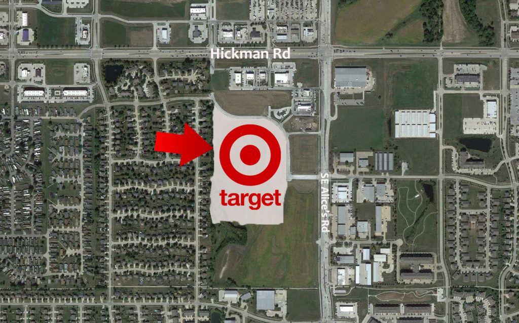 The new Target will anchor the new Waukee Town Center at the southwest corner of Hickman and Southeast Alice's roads