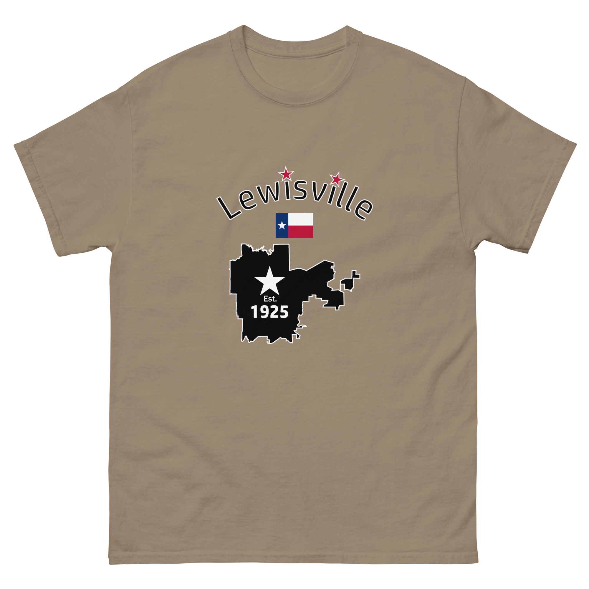 Lewisville 1925 Cotton Tee with Texas Map and Flag