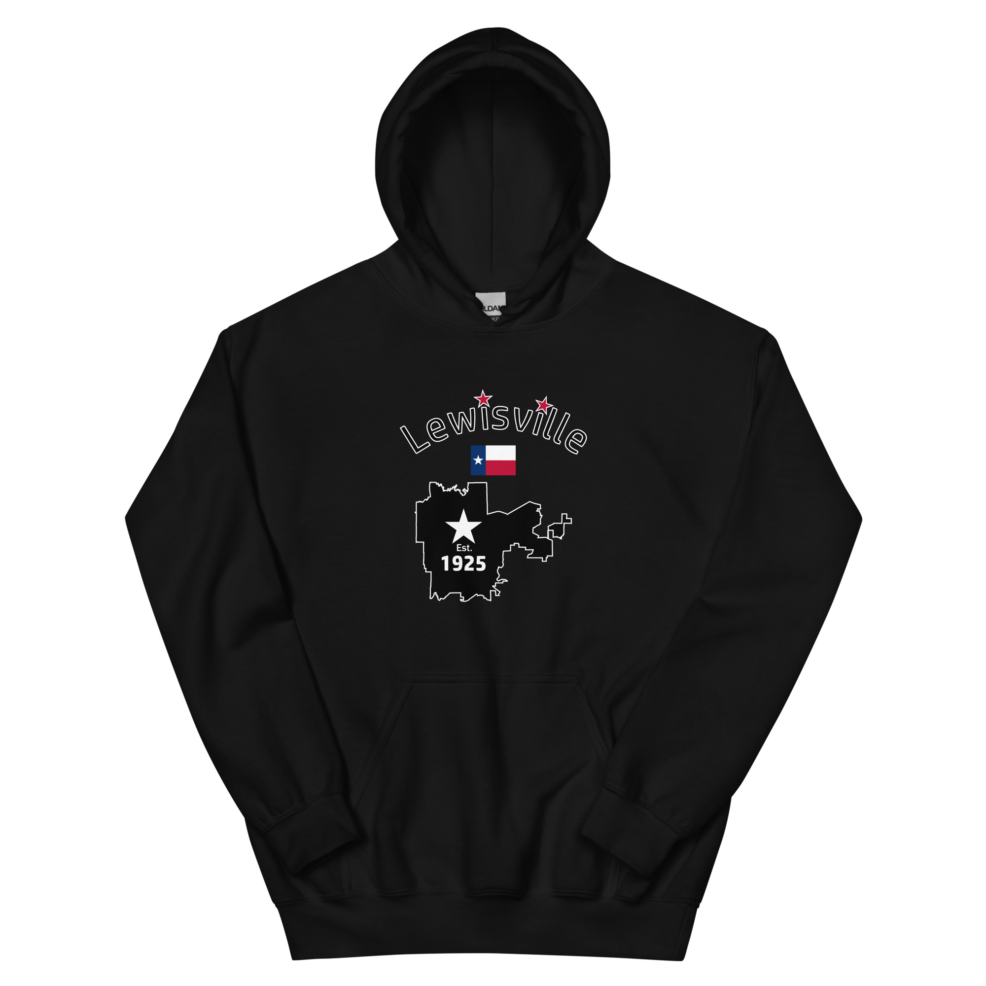 Lewisville Texas Hoodie with State Outline and Est. 1925 Design